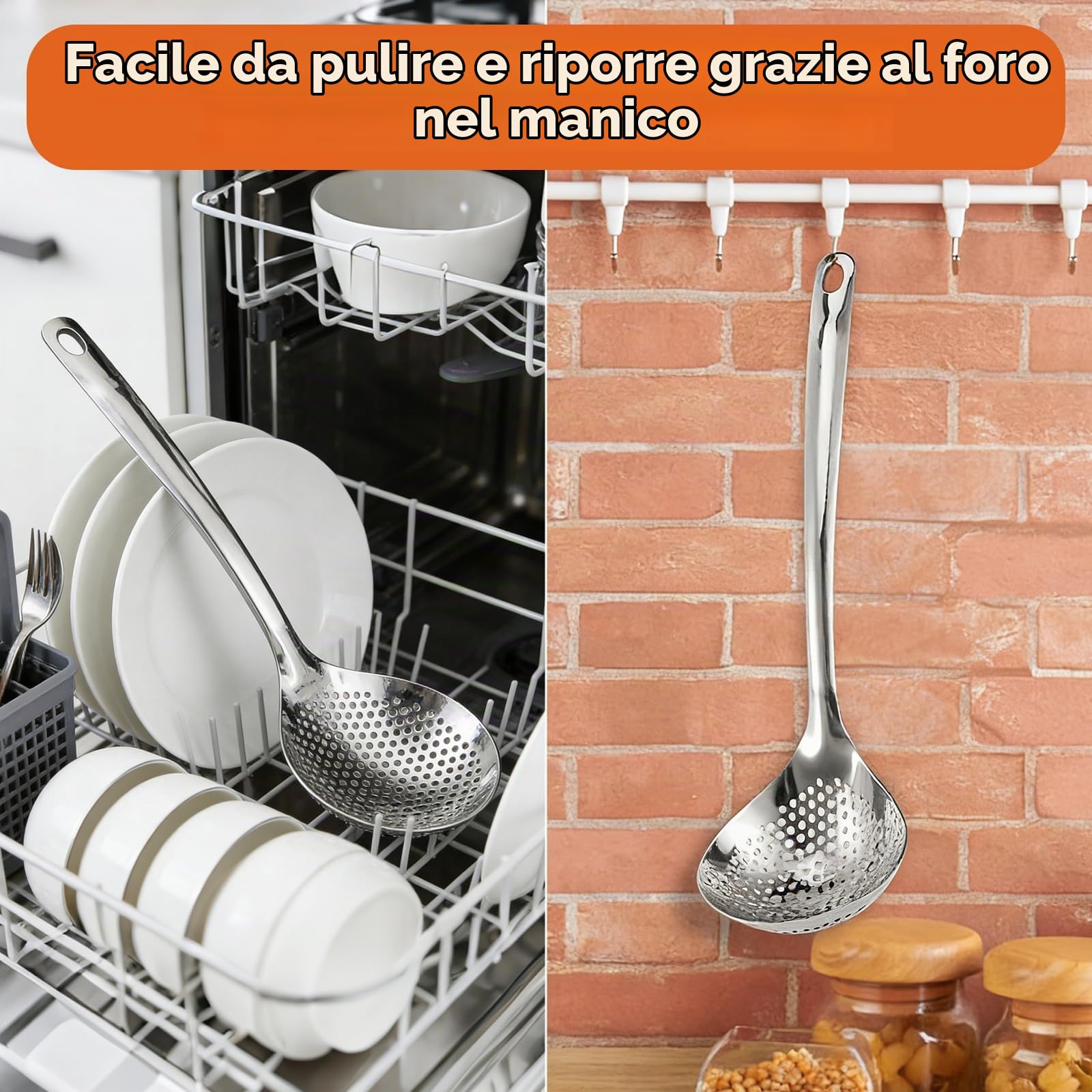 Oukens schiumarola acciaio inox 30 cm 2 pezzi