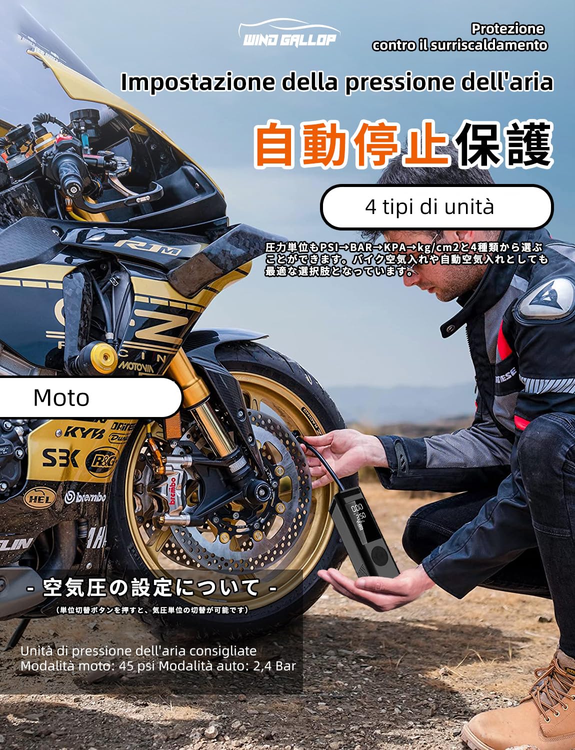 WindGallop Tire Inflators compressore portatile nero digitale LED