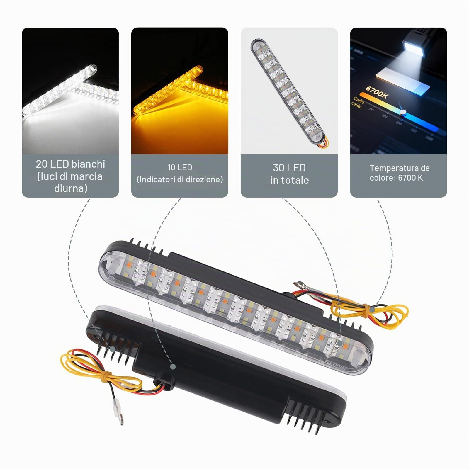 OUKENS Luci Diurne DRL Auto 30 LED 12V Bianche 2 Pezzi 190 mm