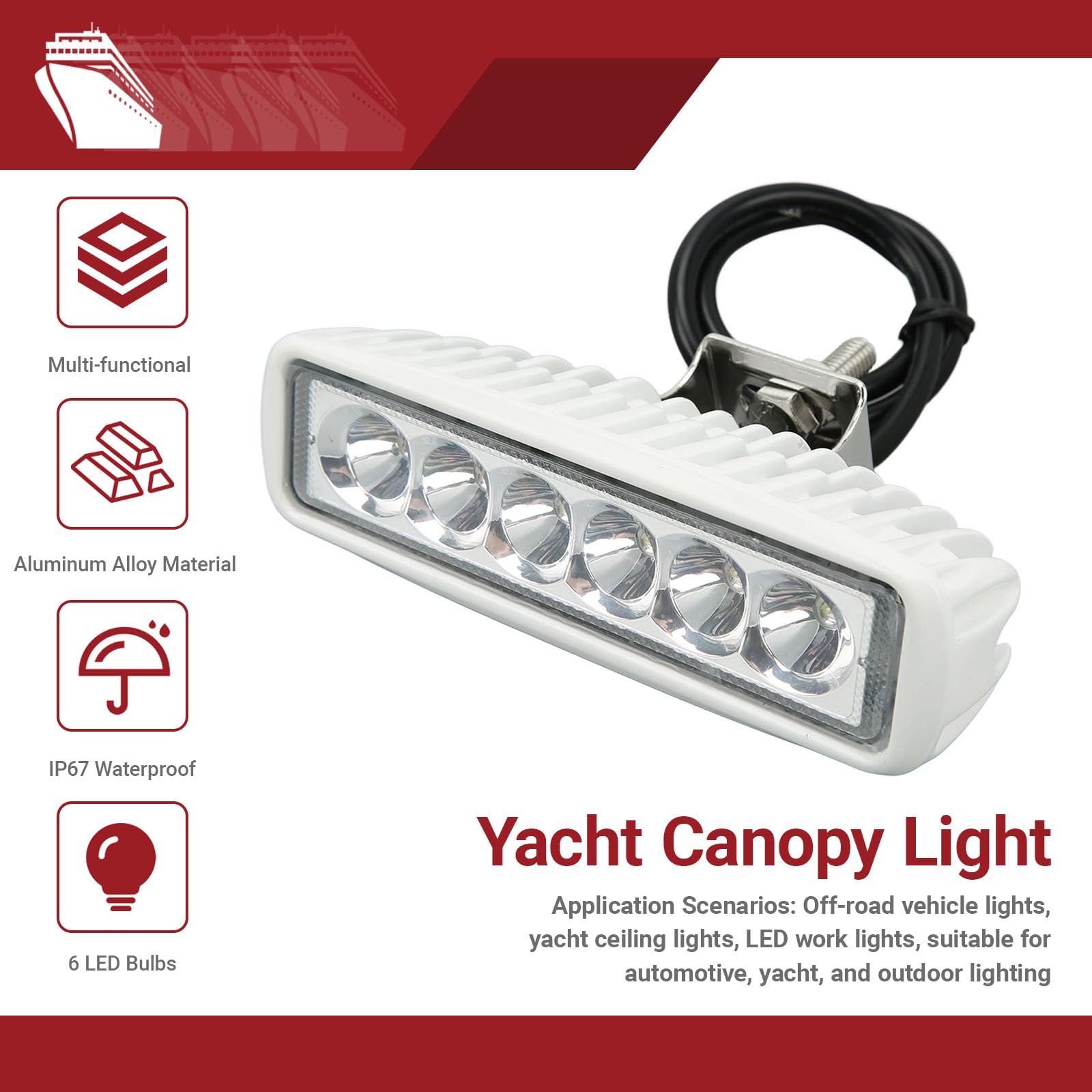 OUKENS LED Light Bars Faro Barca 12V 24V IP67 Bianco