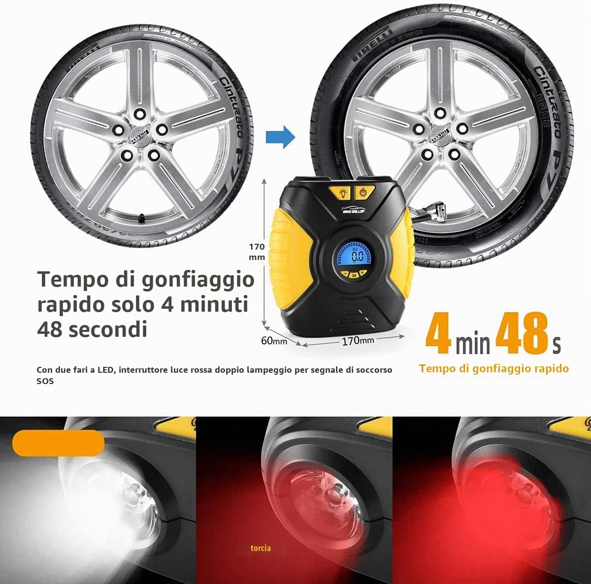 WindGallop compressore aria digitale 12V auto spegnimento auto.