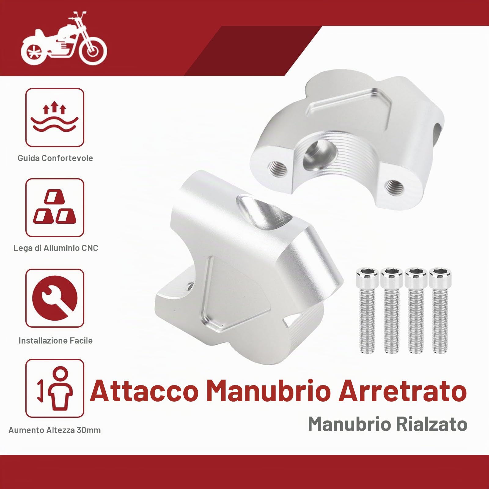 OUKENS rialzo manubrio moto BMW R1200GS 30mm alluminio 2pz
