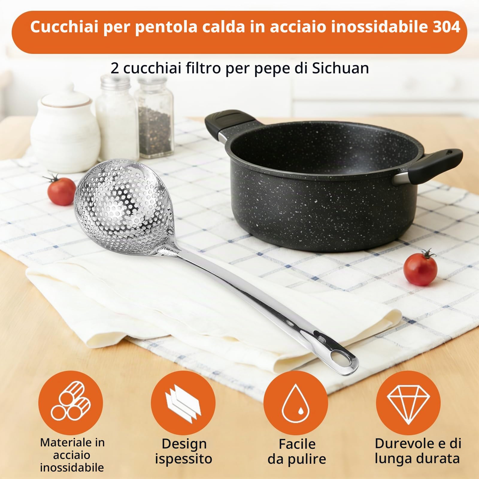 Oukens schiumarola acciaio inox 30 cm 2 pezzi