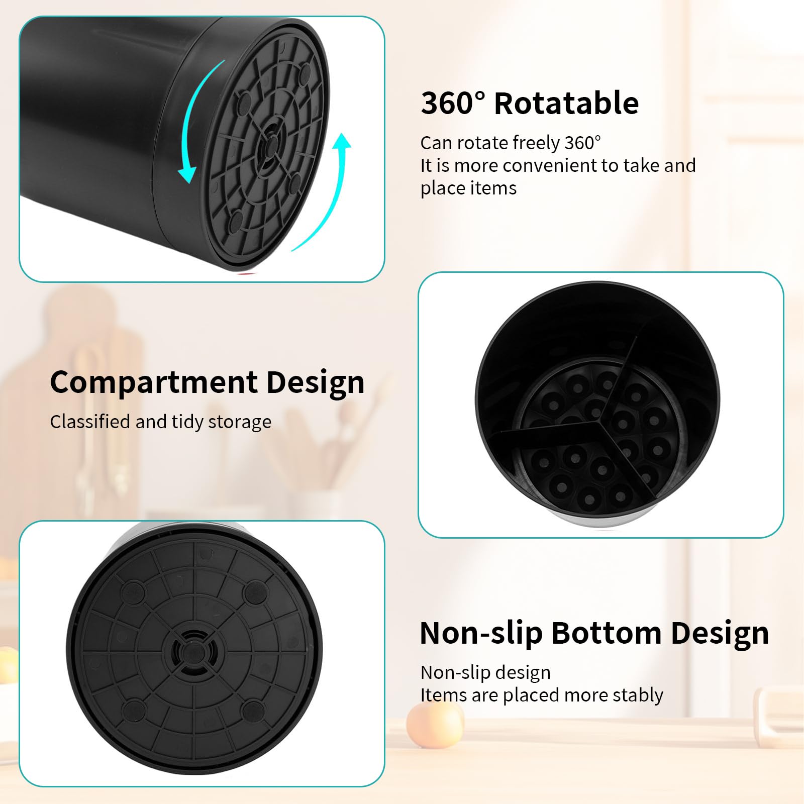 OUKENS Portautensili Cucina Girevole Nero 360° Antiscivolo