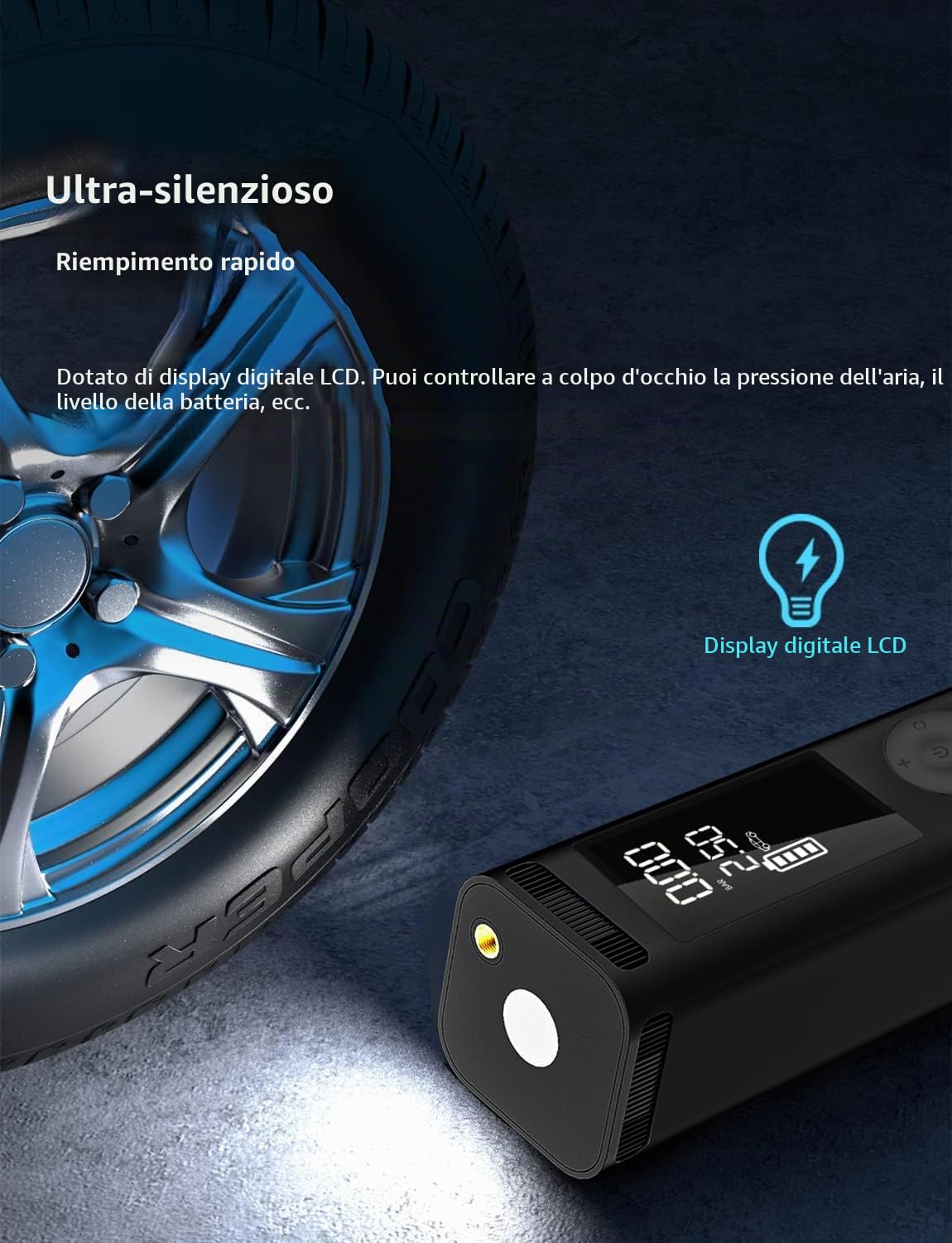 WindGallop Tire Inflators compressore portatile nero digitale LED