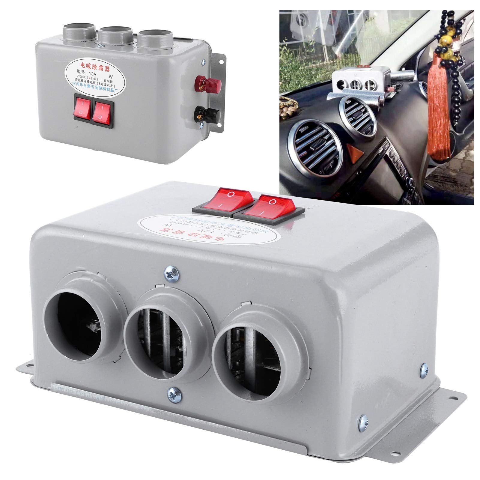 OUKENS Riscaldatore Auto 12V 600-800W 3 Bocchette Nero