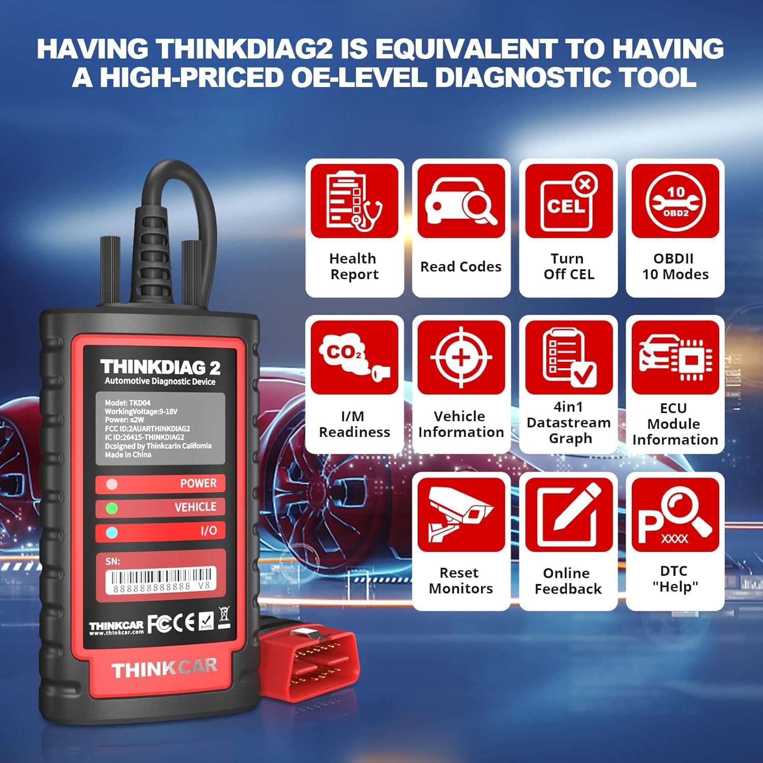 Thinkcar Thinkdiag 2 scanner auto Bluetooth CAN FD 15 reset