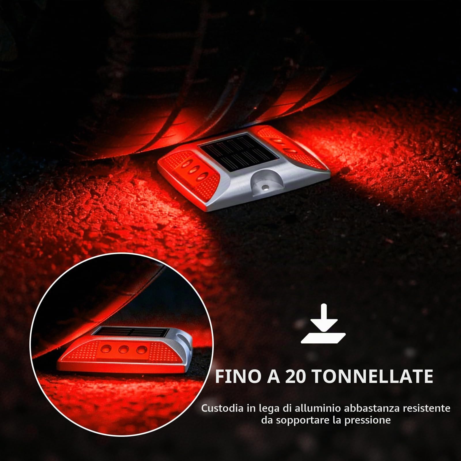 OUKENS Segnapasso Solare LED Terra Rosso IP65 Alluminio
