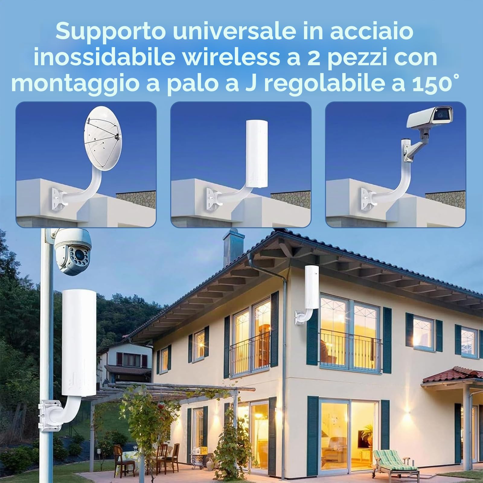 OUKENS Solar Panels staffa ponte wireless 2 pezzi 150° inox
