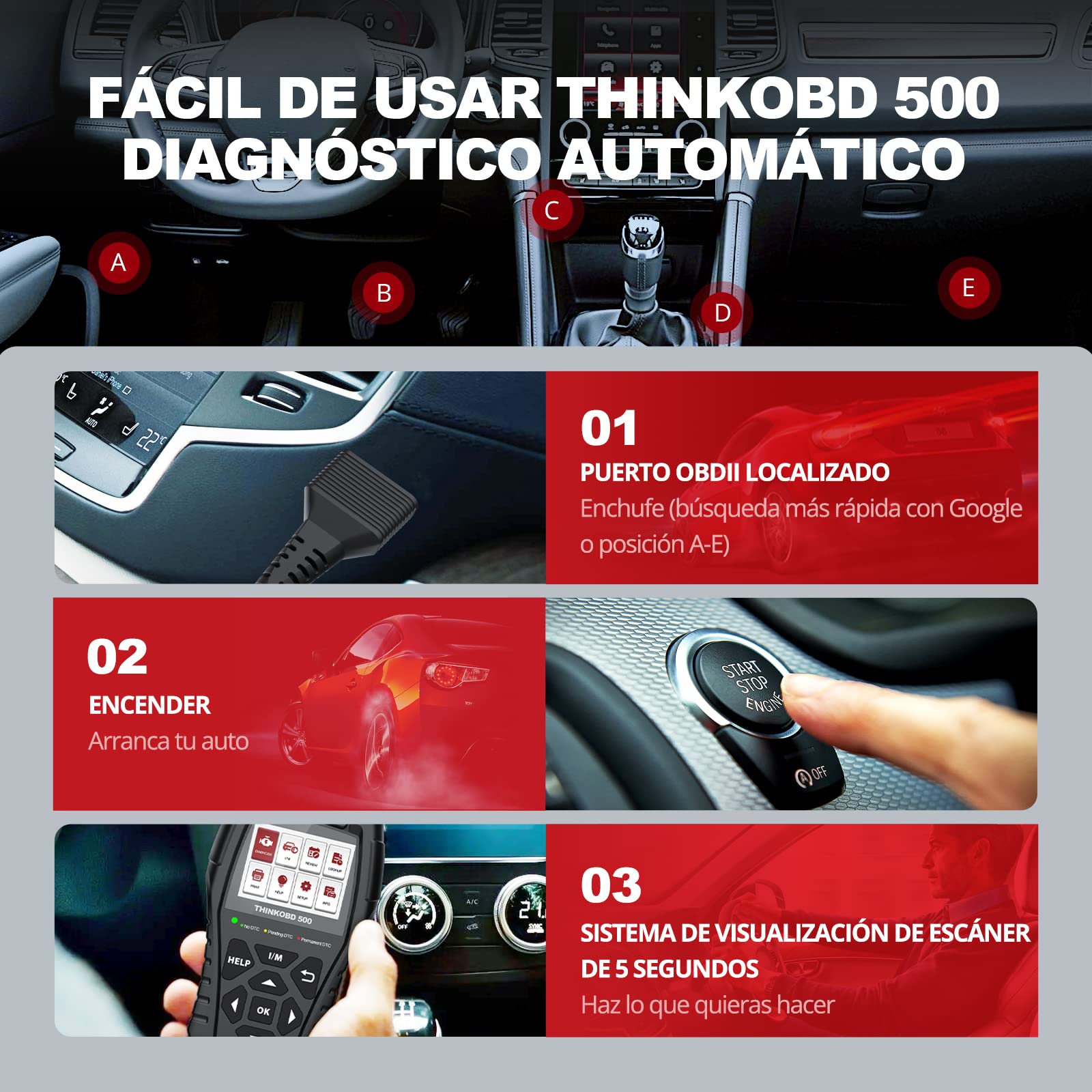 Thinkcar Thinkobd 500 lettore auto OBD2 motore schermo 2,8"