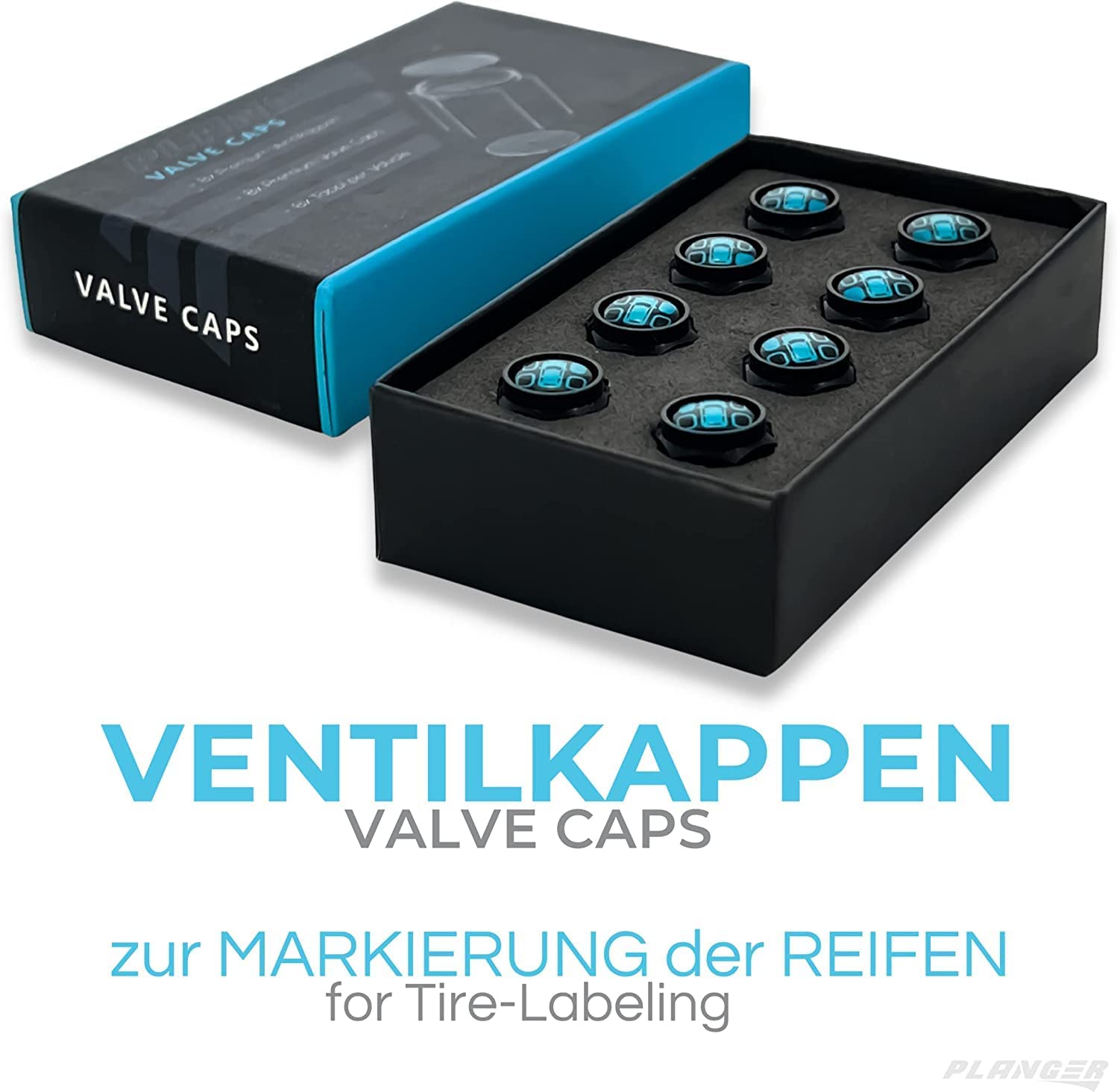 PLANGER Valve Caps tappi valvola auto ABS 8 pezzi neri