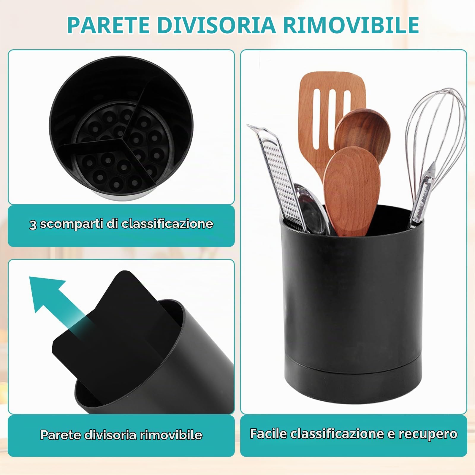 OUKENS Portautensili Cucina Girevole Nero 360° Antiscivolo