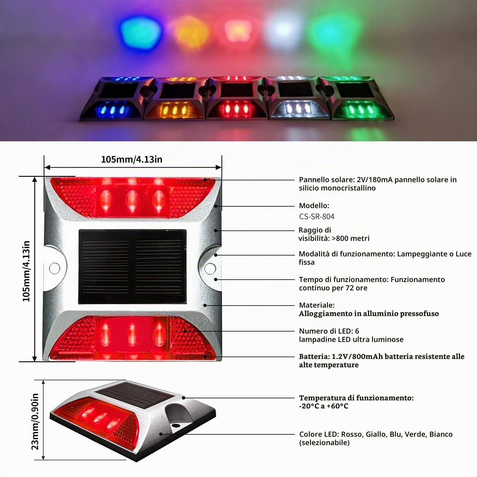 OUKENS Segnapasso Solare LED Terra Rosso IP65 Alluminio