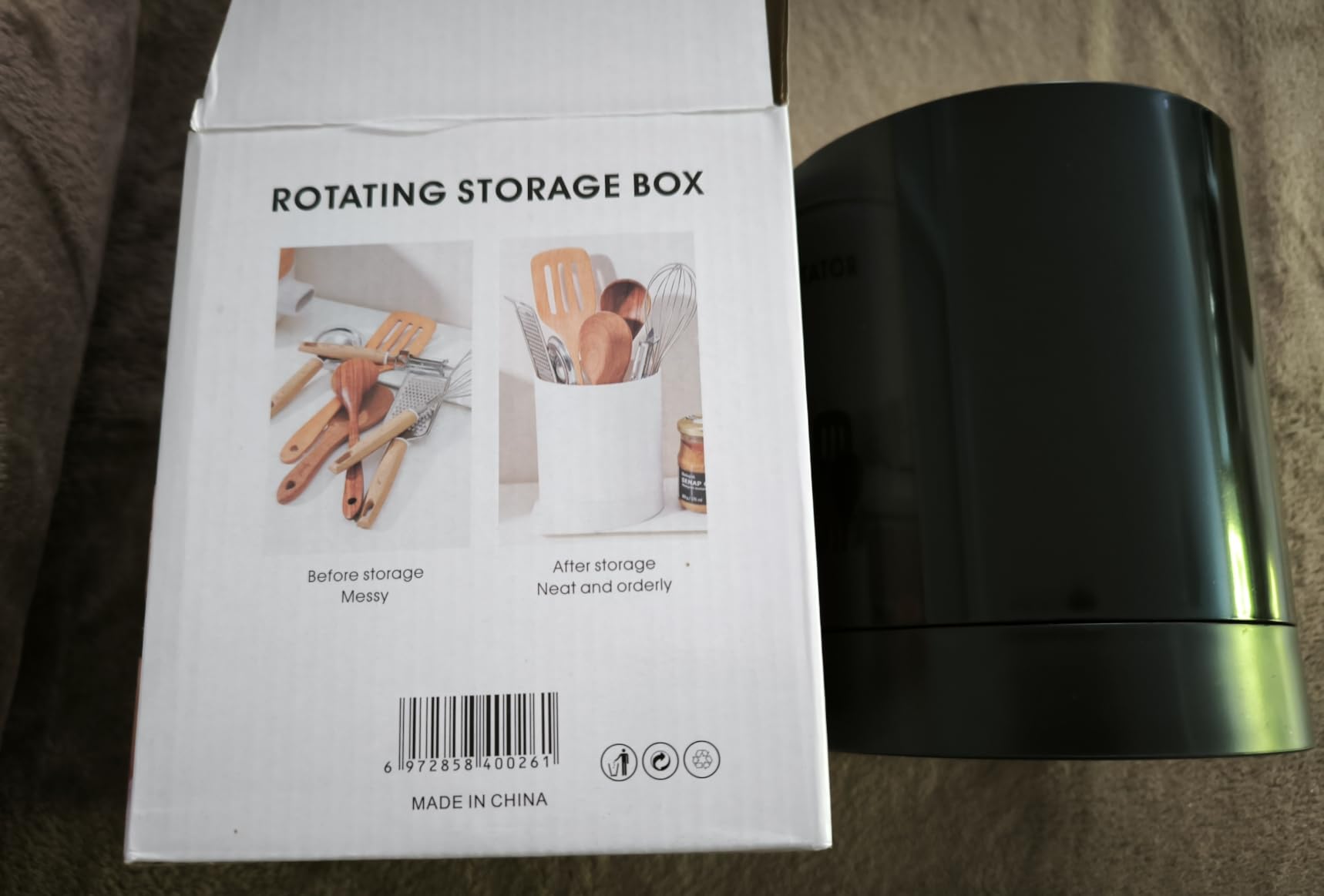 OUKENS Portautensili Cucina Girevole Nero 360° Antiscivolo