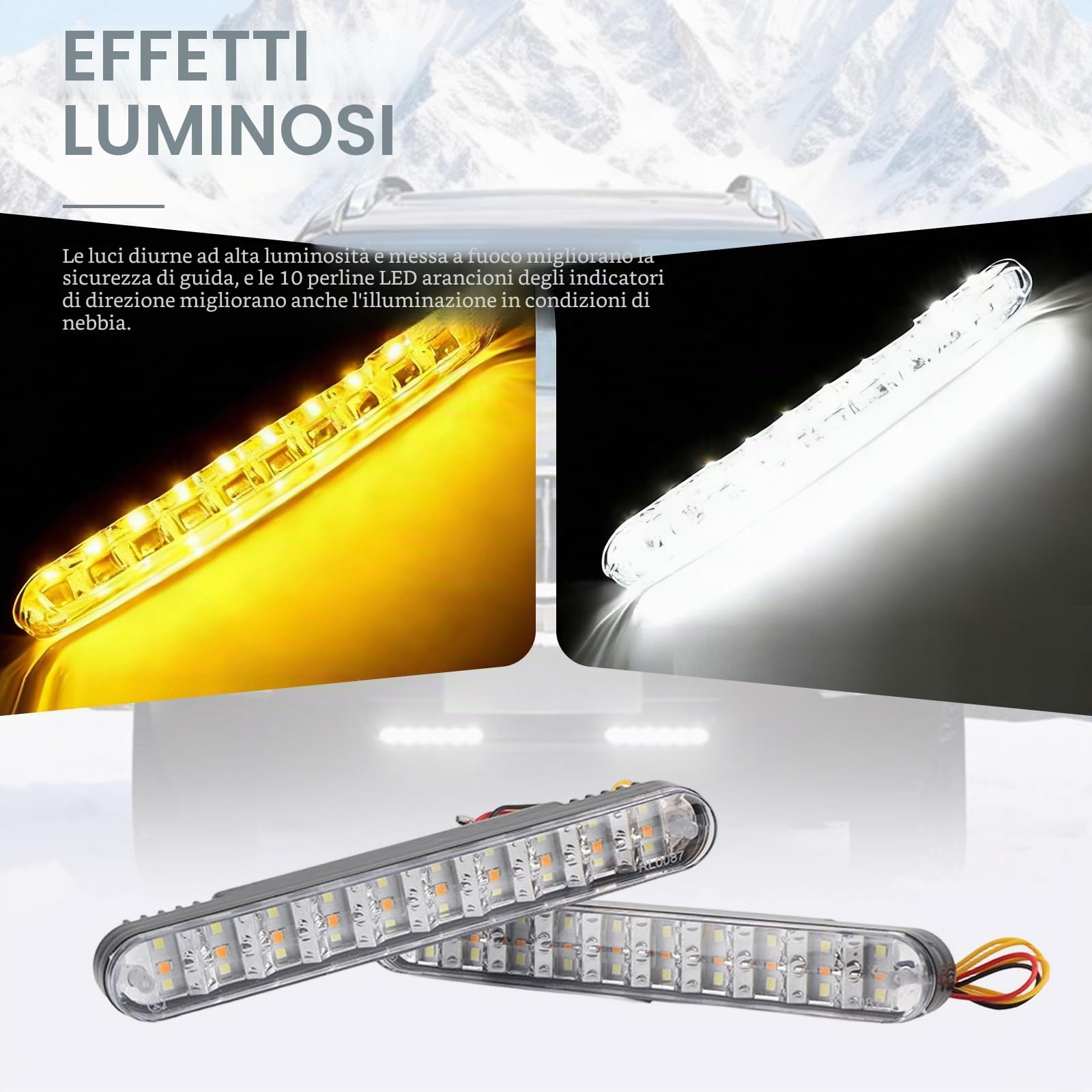OUKENS Luci Diurne DRL Auto 30 LED 12V Bianche 2 Pezzi 190 mm