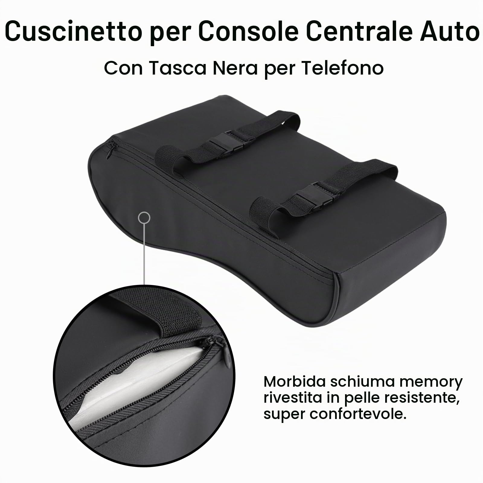 OUKENS cuscino bracciolo auto memory foam pelle 32cm universale