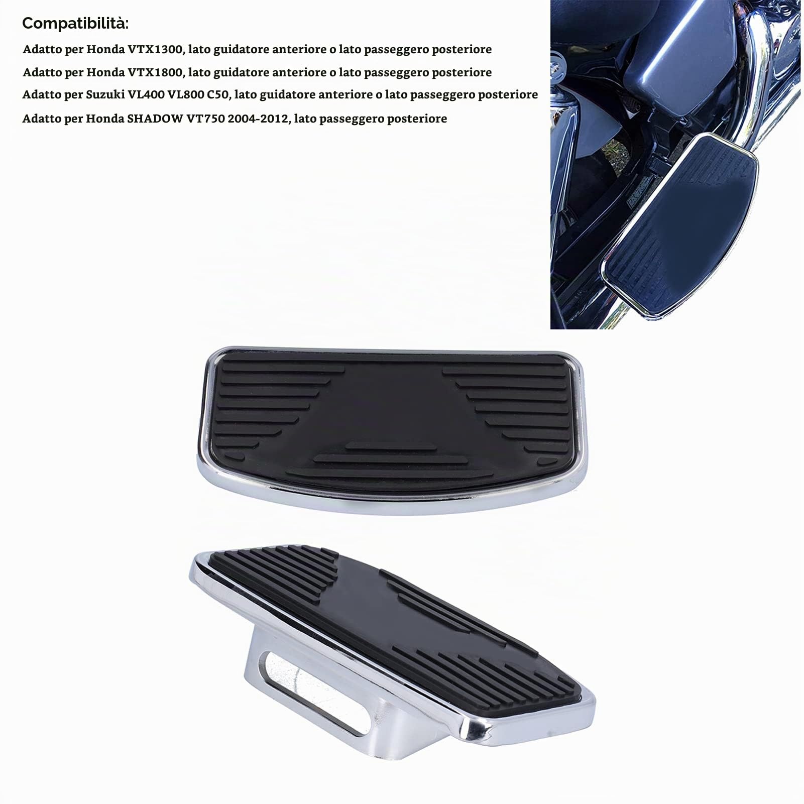 OUKENS Pedane Moto Larghe VTX1300 VTX1800 2 Pezzi Acciaio Gomma