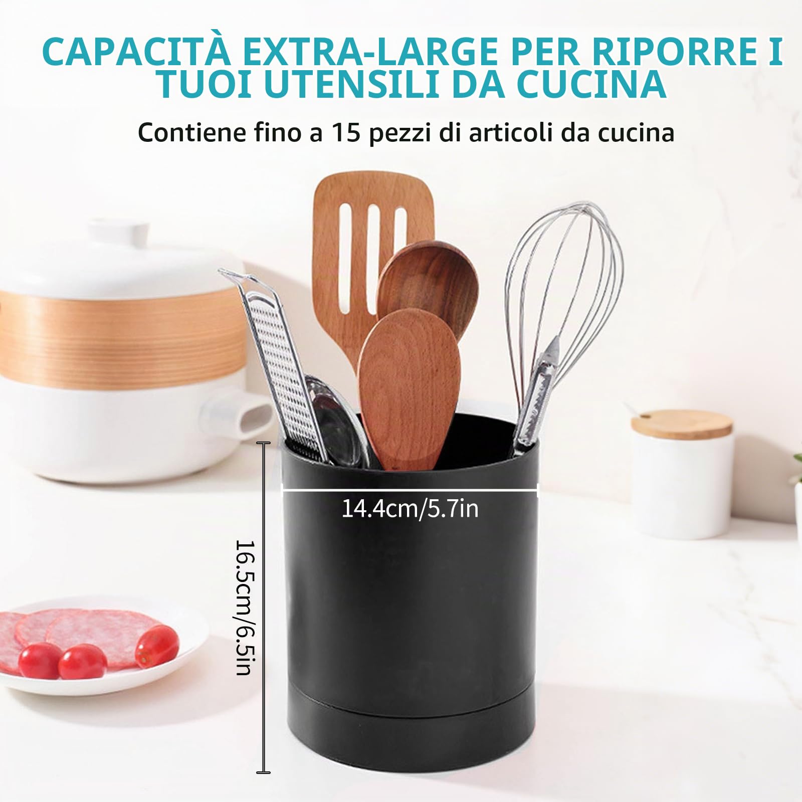 OUKENS Portautensili Cucina Girevole Nero 360° Antiscivolo