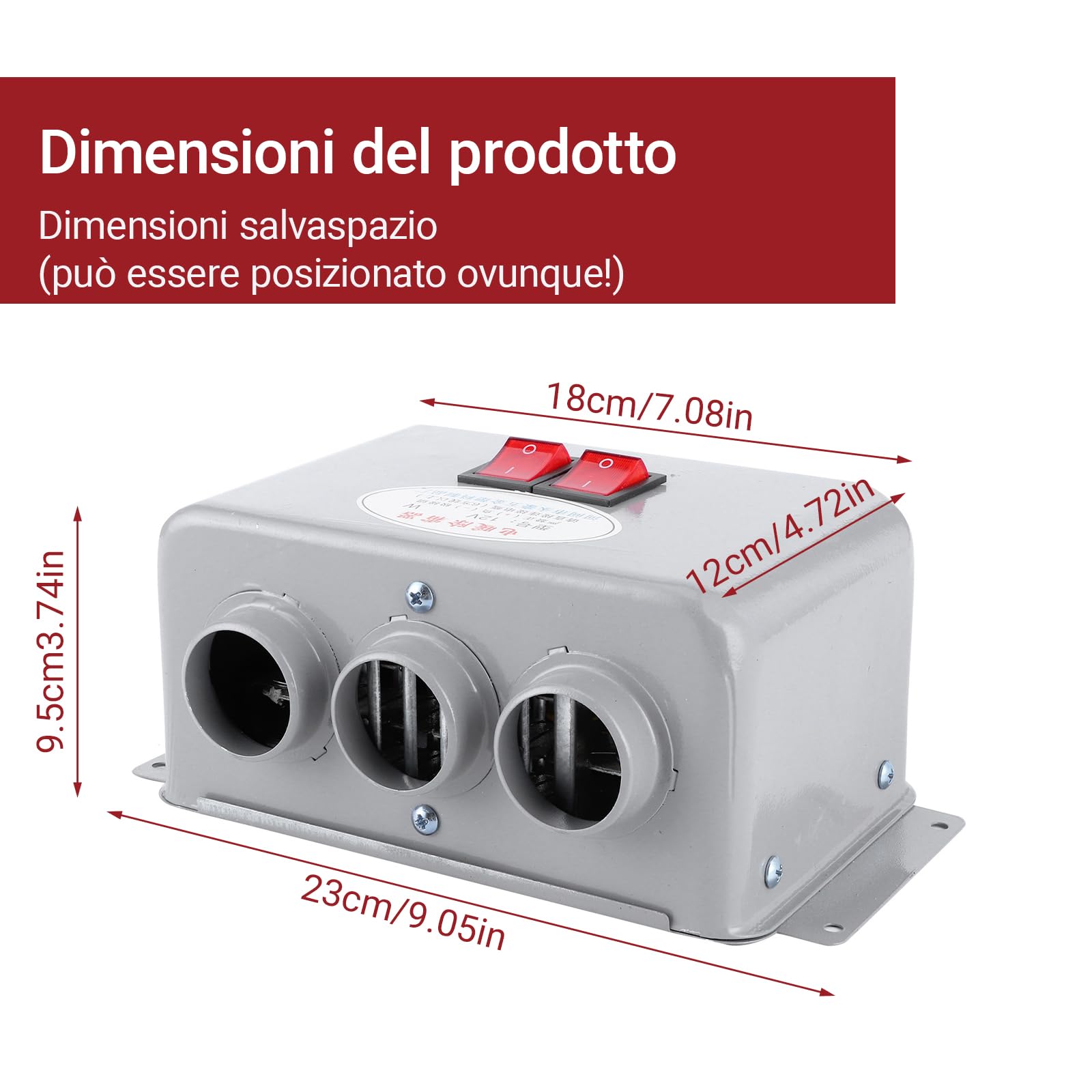 OUKENS Riscaldatore Auto 12V 600-800W 3 Bocchette Nero