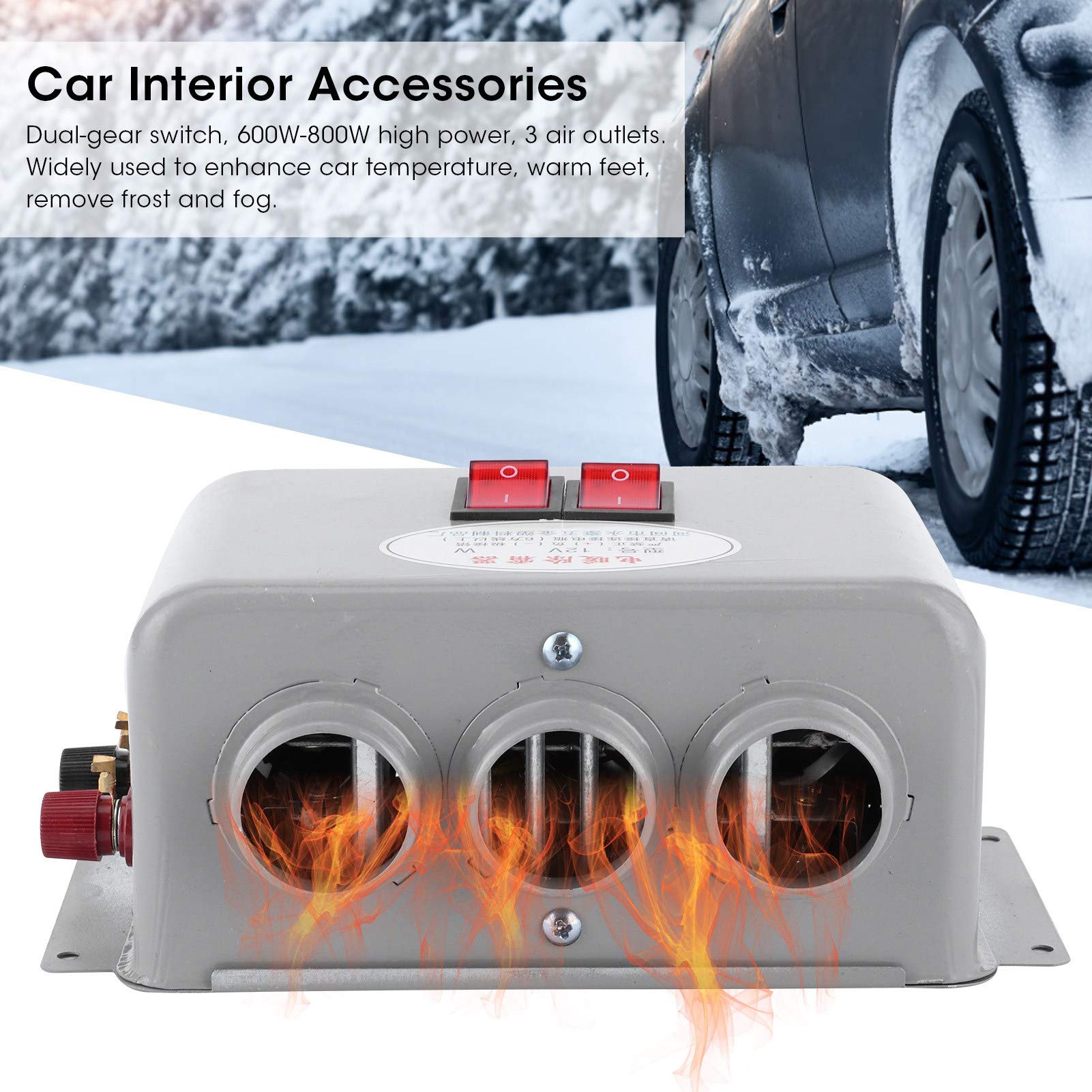 OUKENS Riscaldatore Auto 12V 600-800W 3 Bocchette Nero