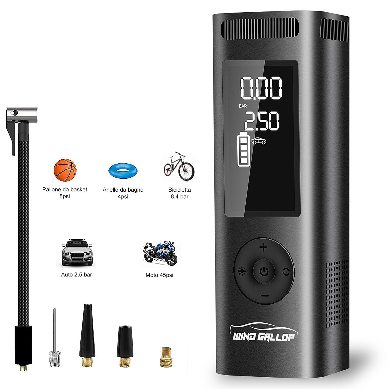 WindGallop Tire Inflators compressore portatile nero digitale LED