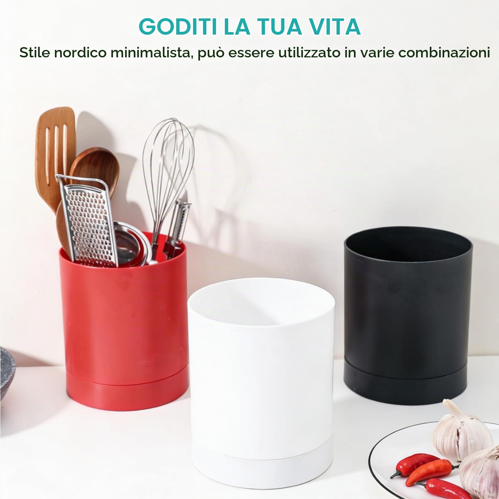 OUKENS Portautensili Cucina Girevole Nero 360° Antiscivolo