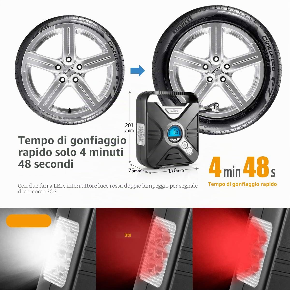 WindGallop Compressore Aria Auto Portatile 12V LCD LED